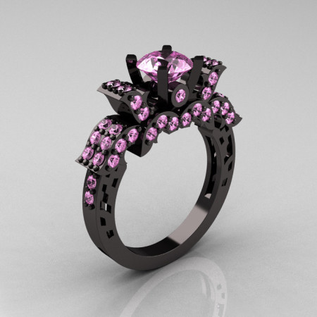 French 14K Black Gold Light Pink Sapphire Wedding Ring Engagement Ring R198-14KBGLPSS-1