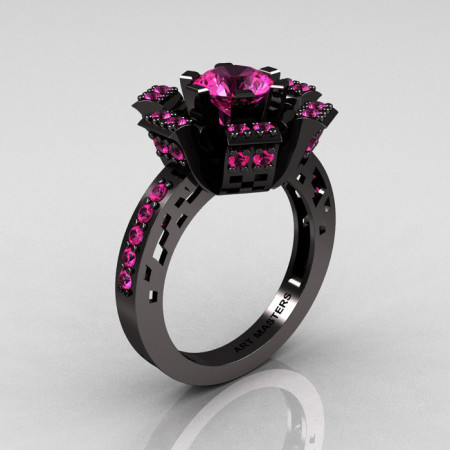 Modern French 14K Black Gold Pink Sapphire Wedding Ring Engagement Ring R224-14KBGPS-1
