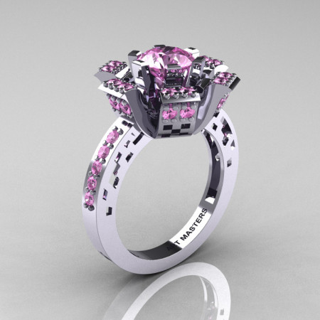 Modern French 14K White Gold Light Pink Sapphire Wedding Ring Engagement Ring R224-14KWGLPS-1