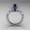 Modern French 14K White Gold Black Diamond Light Pink Sapphire Wedding Ring Engagement Ring R224-14KWGLPSBD-2
