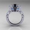 Modern French 14K White Gold Black Diamond Blue Topaz Wedding Ring Engagement Ring R224-14KWGBTBD-2