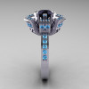 Modern French 14K White Gold Black Diamond Blue Topaz Wedding Ring Engagement Ring R224-14KWGBTBD-3