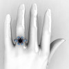 Modern French 14K White Gold Black Diamond Blue Topaz Wedding Ring Engagement Ring R224-14KWGBTBD-5
