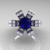 Modern French 14K White Gold Blue Sapphire Diamond Wedding Ring Engagement Ring R224-14KWGDBS-4