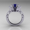 Modern French 14K White Gold Blue Sapphire Diamond Wedding Ring Engagement Ring R224-14KWGDBS-2