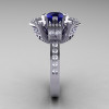 Modern French 14K White Gold Blue Sapphire Diamond Wedding Ring Engagement Ring R224-14KWGDBS-3