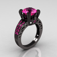Modern Vintage 14K Black Gold 3.0 CT Pink Sapphire Wedding Ring Engagement Ring R302-BGPS-1