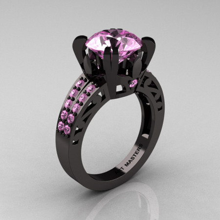 Modern Vintage 14K Black Gold 3.0 CT Light Pink Sapphire Wedding Ring Engagement Ring R302-BGLPS-1