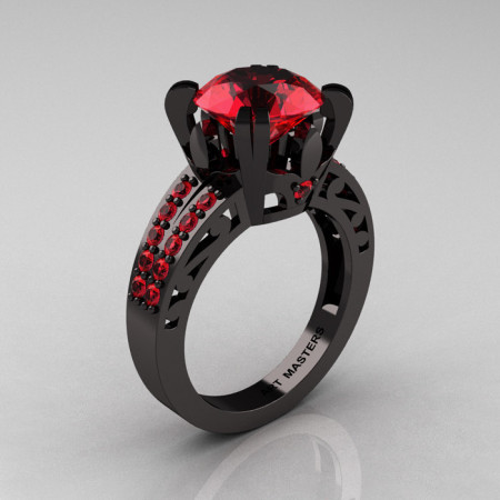 Modern Vintage 14K Black Gold 3.0 CT Ruby Wedding Ring Engagement Ring R302-BGR-1