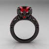 Modern Vintage 14K Black Gold 3.0 CT Ruby Wedding Ring Engagement Ring R302-BGR-2