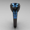 Modern Vintage 14K Black Gold 3.0 CT Blue Topaz Wedding Ring Engagement Ring R302-BGBT-3