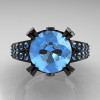 Modern Vintage 14K Black Gold 3.0 CT Blue Topaz Wedding Ring Engagement Ring R302-BGBT-4