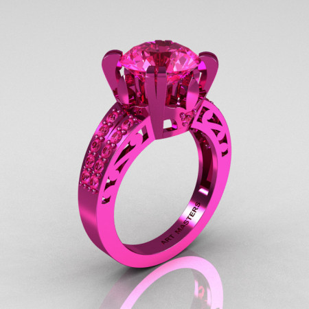 Modern Vintage 14K Pink Gold 3.0 CT Pink Sapphire Wedding Ring Engagement Ring R302-PGPS-1