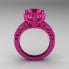 Modern Vintage 14K Pink Gold 3.0 CT Pink Sapphire Wedding Ring Engagement Ring R302-PGPS-2