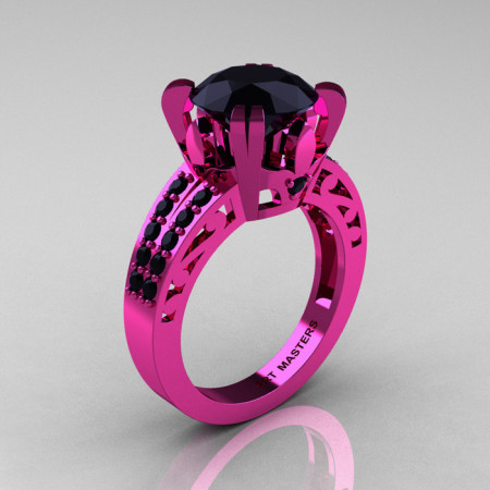 Modern Vintage 14K Pink Gold 3.0 CT Black Diamond Wedding Ring Engagement Ring R302-PGBD-1