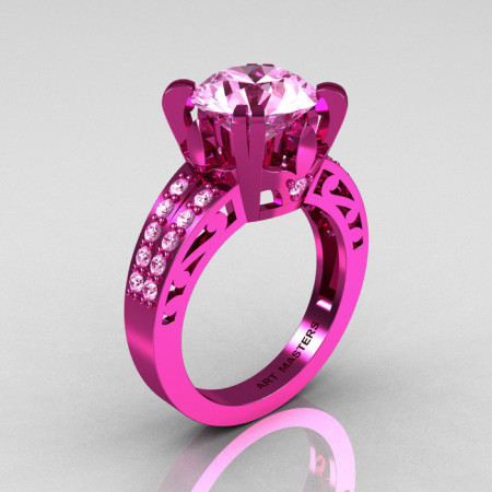 Modern Vintage 14K Pink Gold 3.0 CT Light Pink Sapphire Wedding Ring Engagement Ring R302-PGLPS-1