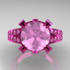 Modern Vintage 14K Pink Gold 3.0 CT Light Pink Sapphire Wedding Ring Engagement Ring R302-PGLPS-4