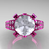Modern Vintage 14K Pink Gold 3.0 CT White Sapphire Wedding Ring Engagement Ring R302-PGWS-4