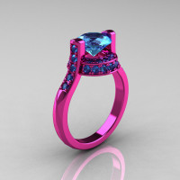 Modern Italian 14K Pink Gold 1.5 CT Blue Topaz Wedding Ring Engagement Ring AR119-14KPGBT-1