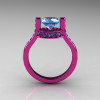Modern Italian 14K Pink Gold 1.5 CT Blue Topaz Wedding Ring Engagement Ring AR119-14KPGBT-2