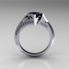 Modern French 14K White Gold 1.23 CT Princess Black and White Diamond Engagement Wedding Ring R176-14WGDBD-2