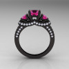 French 14K Black Gold Three Stone Pink Sapphire Diamond Wedding Ring Engagement Ring R182-14KBGDPS-2