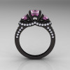 French 14K Black Gold Three Stone Light Pink Sapphire Diamond Wedding Ring Engagement Ring R182-14KBGDLPS-2