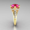 French Vintage 14K Yellow Gold 3.0 CT Pink Sapphire Diamond Bridal Solitaire Ring Y306-14KYGDPS-3