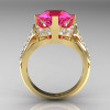French Vintage 14K Yellow Gold 3.0 CT Pink Sapphire Diamond Bridal Solitaire Ring Y306-14KYGDPS-2