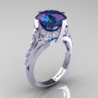 French Vintage 14K White Gold 3.0 CT Russian Alexandrite Diamond Bridal Solitaire Ring Y306-14KWGDAL-1