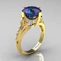 French Vintage 14K Yellow Gold 3.0 CT Russian Alexandrite Diamond Bridal Solitaire Ring Y306-14KYGDAL-1