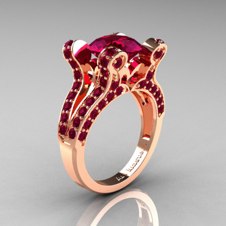Hexe – French Vintage 14K Rose Gold 3.0 CT Raspberry Red Garnet Pisces Wedding Ring Engagement Ring Y228-14KRGRRG-1