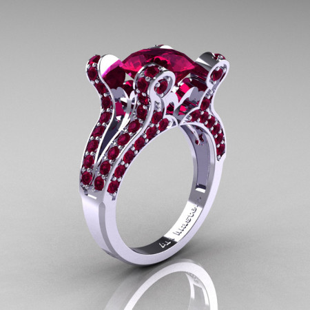 Nane – French Vintage 14K White Gold 3.0 CT Raspberry Red Garnet Pisces Wedding Ring Engagement Ring Y228-WGRRG-1