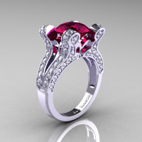 Persephone - French Vintage 14K White Gold 3.0 CT Raspberry Red Garnet Diamond Pisces Wedding Ring Engagement Ring Y228-14KWGDRRG-1