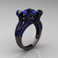 Beatrice - French Vintage 14K Black Gold 3.0 CT Blue Sapphire Pisces Wedding Ring Engagement Ring Y228-14KBGBS-1