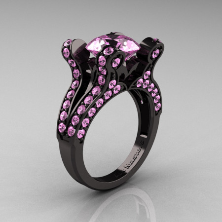 Helen – French Vintage 14K Black Gold 3.0 CT Light Pink Sapphire Pisces Wedding Ring Engagement Ring Y228-14KBGLPS-1