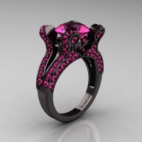 French Vintage 14K Black Gold 3.0 CT Pink Sapphire Pisces Wedding Ring Engagement Ring Y228-14KBGPS-1