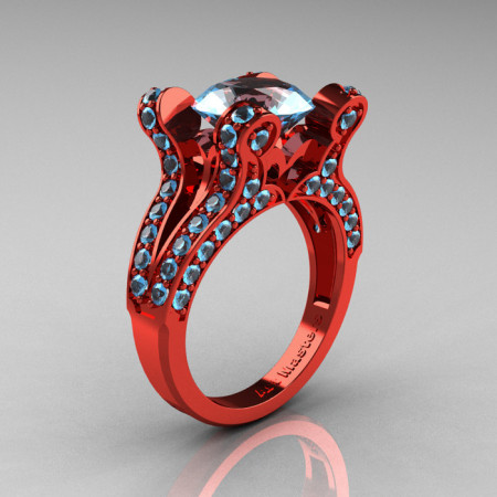 Artemis – French Vintage 14K Red Gold 3.0 CT Aquamarine Pisces Wedding Ring Engagement Ring Y228-14KREGAQ-1