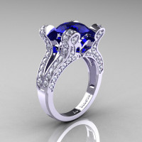 Catherine - French Vintage 14K White Gold 3.0 CT Blue Sapphire Diamond Pisces Wedding Ring Engagement Ring Y228-14KWGDBS-1