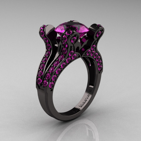 Angela – French Vintage 14K Black Gold 3.0 CT Amethyst Pisces Wedding Ring Engagement Ring Y228-14KBGBAM-1