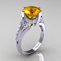 French Vintage 14K White Gold 3.0 CT Citrine Diamond Bridal Solitaire Ring Y306-14KWGDCI-1