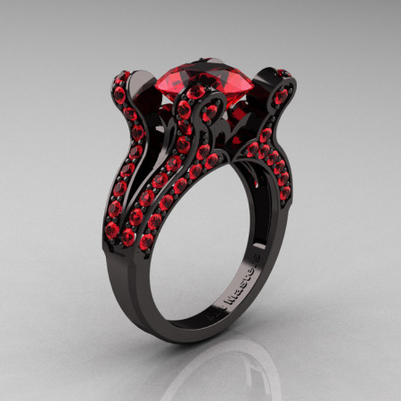 Athena – French Vintage 14K Black Gold 3.0 CT Rubies Pisces Wedding Ring Engagement Ring Y228-14KBGR-1