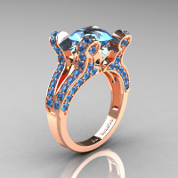Aphrodite - French Vintage 14K Rose Gold 3.0 CT Blue Topaz Pisces Wedding Ring Engagement Ring Y228-14KRGBT-1