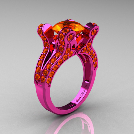 French Vintage 14K Pink Gold 3.0 CT Orange Sapphire Pisces Wedding Ring Engagement Ring Y228-14KPGOS-1