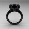 Elizabeth – French Vintage 14K Black Gold 3.0 CT Black Diamond Pisces Wedding Ring Engagement Ring Y228-14KBGBD-2