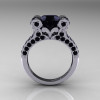 Charlotte – French Vintage 14K White Gold 3.0 CT Black Diamond Pisces Wedding Ring Engagement Ring Y228-14KWGBD-2