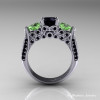 14K White Gold Three Stone Black Diamond Green Topaz Solitaire Ring R200-14KWGBDGT-2