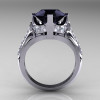 French Vintage 10K White Gold 3.0 CT Black and White Diamond Bridal Solitaire Ring Y306-10KWGDBD-2