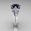 French Vintage 10K White Gold 3.0 CT Black and White Diamond Bridal Solitaire Ring Y306-10KWGDBD-3