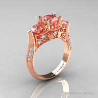14K Rose Gold Three Stone Morganite Diamond Solitaire Wedding Ring Y230-14KRGDMO-1
